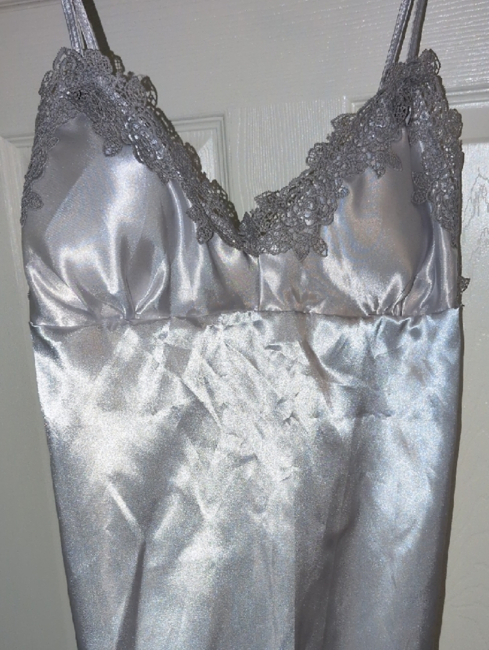 Silver Satin Lace Chemise Slip Dress - Women's Intimates